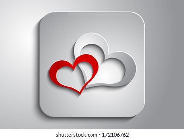 Red and gray hearts on the gray icon on a gray background