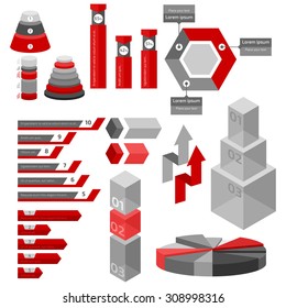 Red and gray info graphic elements on white background. Graph, bars with template text.