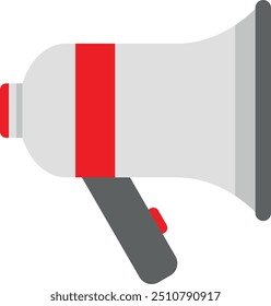 Red and gray megaphone icon, minimalist design for communication and announcement themes.