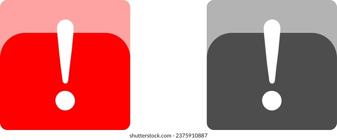 Red and Gray Monochrome Soft Square Warning or Attention Caution Sign with Exclamation Mark and 3D Style Shiny Effect Icon Set. Vector Image.