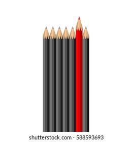 Red and gray pencils isolated on white background. leader concept