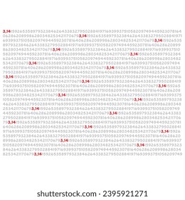 red and gray pi number background. pi number and digits on white background