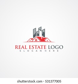 Red and gray Real Estate Logo Design. Creative abstract real estate icon logo