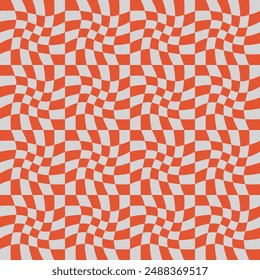 Red and Gray Swirly Checker Board Optical Illusion Pattern. Contrast Color Wavy swirled Square 2D Flat Design Wallpaper background image. Editable Printable Stocks for web design, gift wrap paper, etc