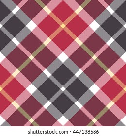 Red and gray tartan diagonal plaid seamless pattern. Vector illustration.