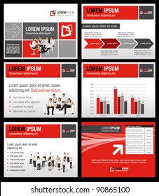 Red and gray template for advertising brochure with business people