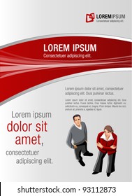 Red and gray template for advertising brochure with business people