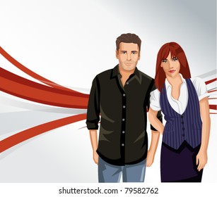 red and gray template with man and woman