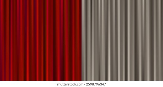 Red and gray textile curtains set. Vector illustration