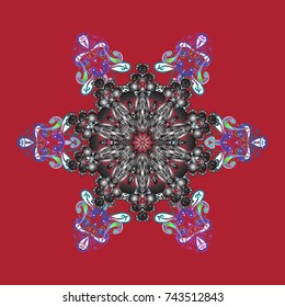 Red, gray and violet snowflakes. Red, gray and violet colors. Vector illustration. Christmas pattern with snowflakes abstract background. Holiday design for Christmas and New Year fashion prints.