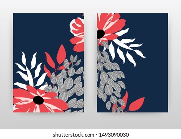 Red gray white flower petals and leaves design for annual report, brochure, flyer, poster. Red flower background vector illustration for flyer, leaflet, poster. Business abstract A4 brochure template.