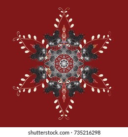 Red, gray and white snow on red, gray and white colors. Abstract wallpaper, wrapping decoration. Snowflake simple. Symbol of winter, Merry Christmas holiday, Happy New Year celebration Vector sketch.