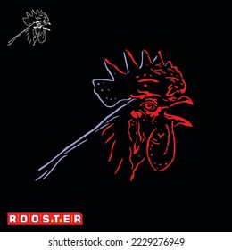 logo de rooster rojo de la cabeza grande, silueta de elegantes ilustraciones del vector de la cara de gallo