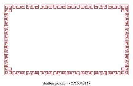 Red Greek Key Border Pattern. Traditional Meander Design Outline. Decorative Frame For Invitations, Certificates, And Art Projects. Editable Stroke. Isolated Vector Illustration.