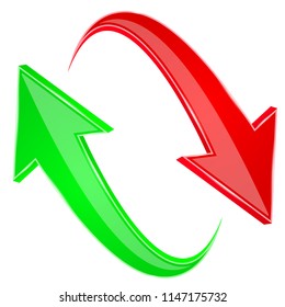 Red and green 3d arrows. Up and down signs. Vector illustration isolated on white background