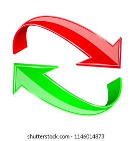 Red and green 3d arrows. Recycle sign. Vector illustration isolated on white background