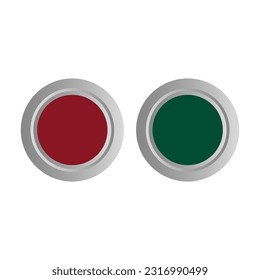 Botones 3d rojos y verdes. Iconos web de vidrio redondo. Ilustración del vector