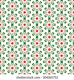 Red and green abstract circle flower pattern on sweet background. Modern flower style for graphic or vintage design