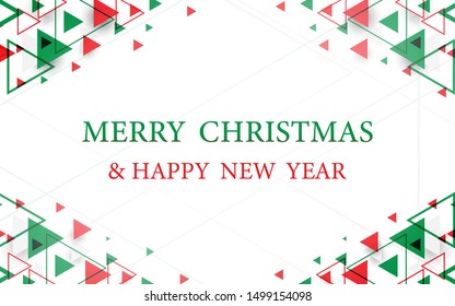 Red and green abstract geometric background. Merry Christmas and Happy New Year postcard