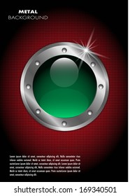 Red and green abstract metallic background with round glossy banner