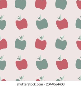 Red and green apple fruit icon with leaf seamless pattern repeat in bright pastel color background this design for fabric, wrapping, texture, home decoration, print.Fresh fruit art vector illustration