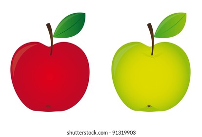 red and green apple isolated over white background. vector