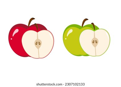 Red and green apple on white background, apple isolated, apple icon vector