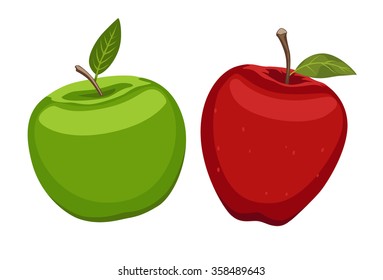 Red and green apple on white background