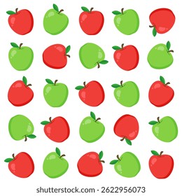 Red and green apple seamless pattern. Fruit tropical illustration. Healthy food