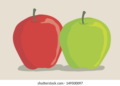 red and green apple in a simple way