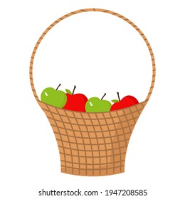 Red and green apples in a basket on a white background