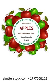 Red and green Apples frame template. Fresh fruits vector illustration. EPS 10