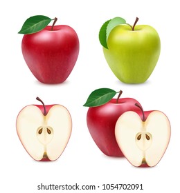 Red and green apples isolated on white. 3d realistic icon vector