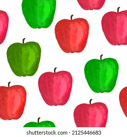 Red and green apples kitchen fabric print vector seamless pattern in watercolor style. Garden fruits green red aplles seamless wallpaper pattern design.