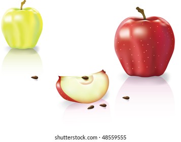 red and green apples over white background