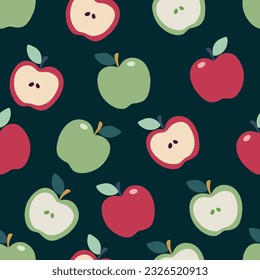 Patrón de manzanas rojas y verdes. Vector de frutas