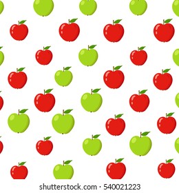 Red and green apples pattern on white background. Illustration of fruits design elements. Vector illustration.