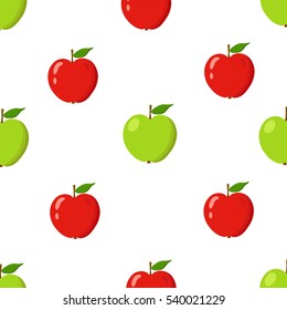 Red and green apples pattern on white background. Illustration of fruits design elements. Vector illustration.