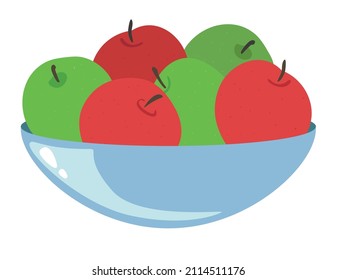 Red and green apples in a plate.