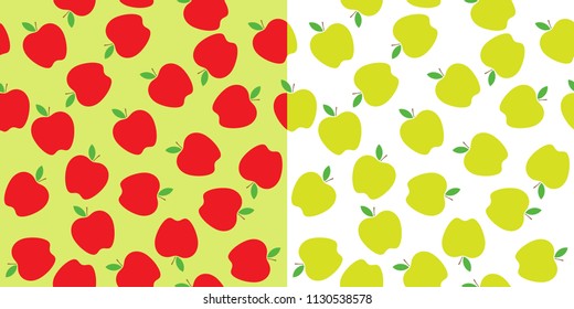 Red and Green Apples Seamless Vector Pattern Tiles. Repeating Print. Perfect for Back to School or Apple Picking or Food Packaging. Randomly Arranged Apples Background. Pattern Swatches are Included.