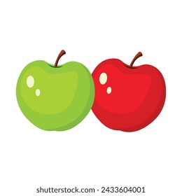 Red and green apples vector, flat red and green apples vector on white