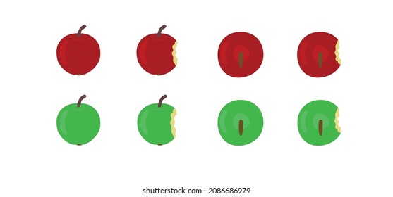 Red and green apples. A whole and bitten apples.