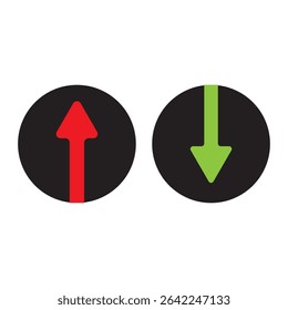 Red and green arrow up and down icon sign vector. Cryptocurrency, stock and forex investment trading analysis symbol. Vector illustration, eps 10.