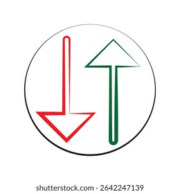 Red and green arrow up and down icon sign vector. Cryptocurrency, stock and forex investment trading analysis symbol. Vector illustration, eps 10.