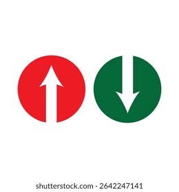 Red and green arrow up and down icon sign vector. Cryptocurrency, stock and forex investment trading analysis symbol. Vector illustration, eps 10.