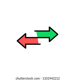 red and green arrow like transfer. concept of info fast transference for website and abstract traffic badge. simple flat trend modern linear logotype graphic art design isolated on white background