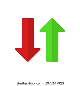 Red and green arrows down and up. Color vector illustration isolated on white background. Logo icon.