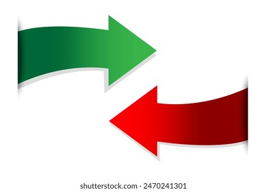 Red and green arrows. Gradient fill. Opposite directions. Vector illustration.