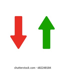 Red and green arrows icon. Vector illustration isolated on white background. Symbols of moving up and down