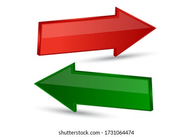 Red and green arrows pointing in opposite directions. Vector illustration. Stock Photo.